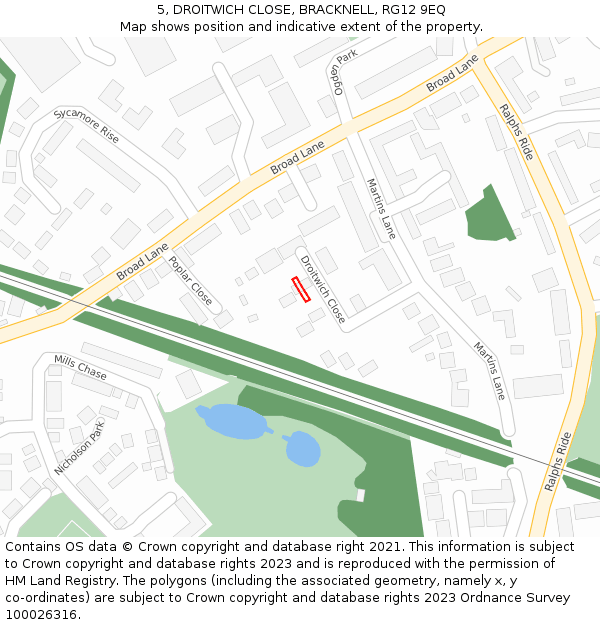 5, DROITWICH CLOSE, BRACKNELL, RG12 9EQ: Location map and indicative extent of plot