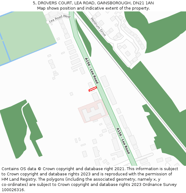 5, DROVERS COURT, LEA ROAD, GAINSBOROUGH, DN21 1AN: Location map and indicative extent of plot