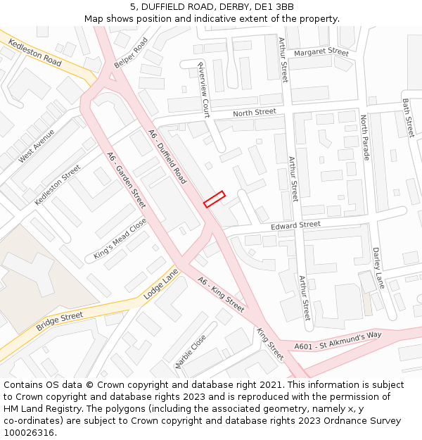 5, DUFFIELD ROAD, DERBY, DE1 3BB: Location map and indicative extent of plot