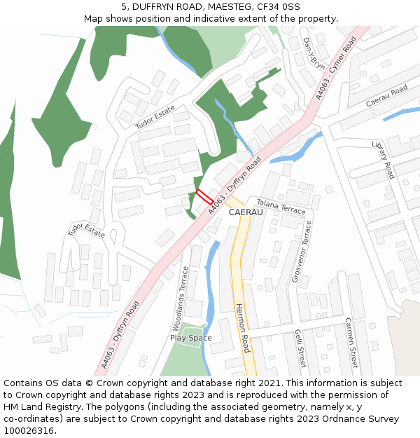 5, DUFFRYN ROAD, MAESTEG, CF34 0SS: Location map and indicative extent of plot