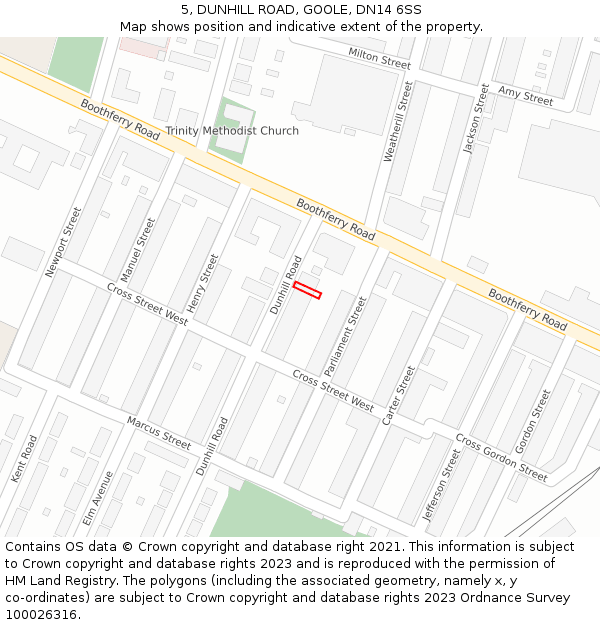 5, DUNHILL ROAD, GOOLE, DN14 6SS: Location map and indicative extent of plot