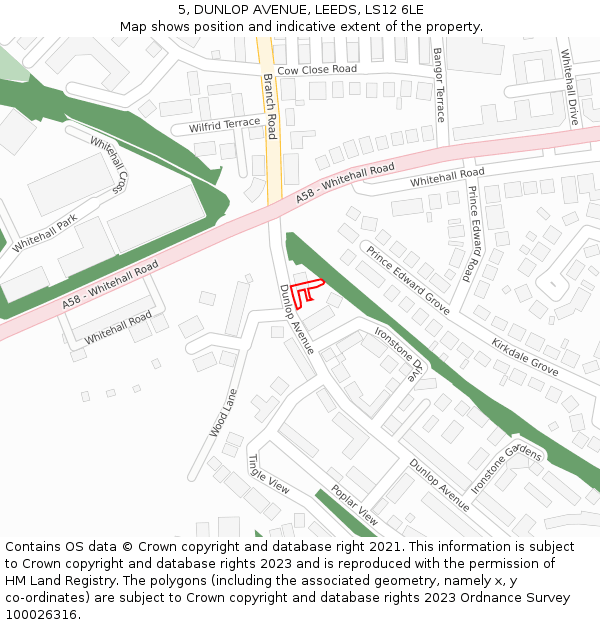 5, DUNLOP AVENUE, LEEDS, LS12 6LE: Location map and indicative extent of plot