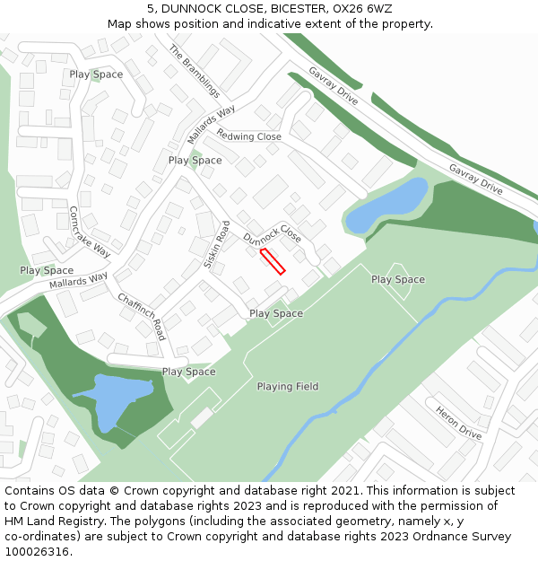 5, DUNNOCK CLOSE, BICESTER, OX26 6WZ: Location map and indicative extent of plot