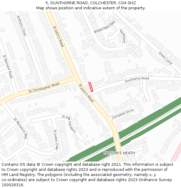 5, DUNTHORNE ROAD, COLCHESTER, CO4 0HZ: Location map and indicative extent of plot