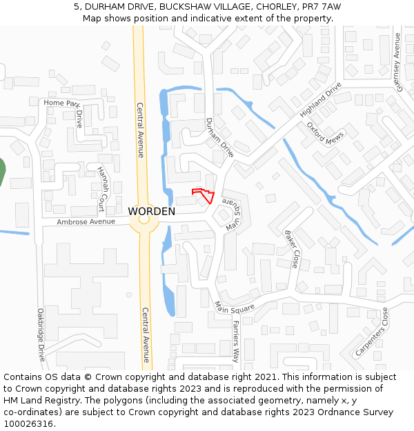 5, DURHAM DRIVE, BUCKSHAW VILLAGE, CHORLEY, PR7 7AW: Location map and indicative extent of plot