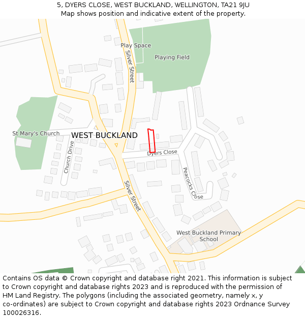 5, DYERS CLOSE, WEST BUCKLAND, WELLINGTON, TA21 9JU: Location map and indicative extent of plot