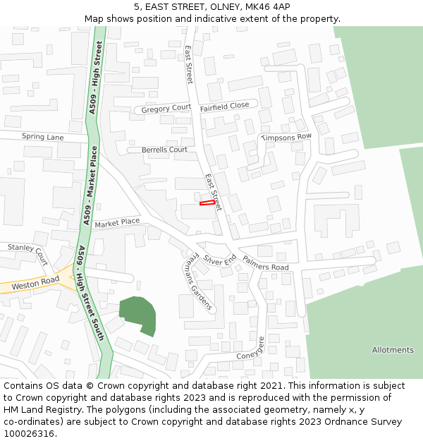 5, EAST STREET, OLNEY, MK46 4AP: Location map and indicative extent of plot