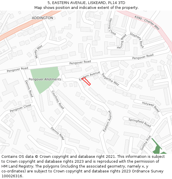 5, EASTERN AVENUE, LISKEARD, PL14 3TD: Location map and indicative extent of plot