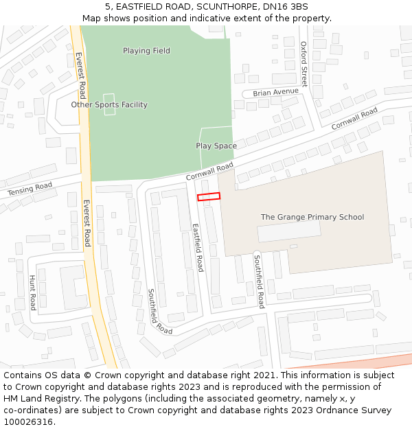 5, EASTFIELD ROAD, SCUNTHORPE, DN16 3BS: Location map and indicative extent of plot