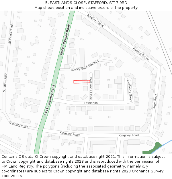 5, EASTLANDS CLOSE, STAFFORD, ST17 9BD: Location map and indicative extent of plot