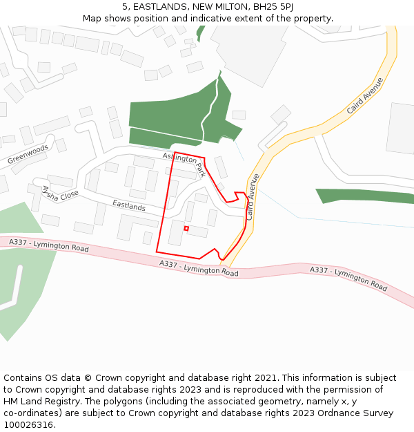 5, EASTLANDS, NEW MILTON, BH25 5PJ: Location map and indicative extent of plot