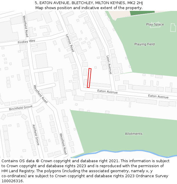 5, EATON AVENUE, BLETCHLEY, MILTON KEYNES, MK2 2HJ: Location map and indicative extent of plot