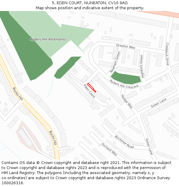 5, EDEN COURT, NUNEATON, CV10 9AG: Location map and indicative extent of plot