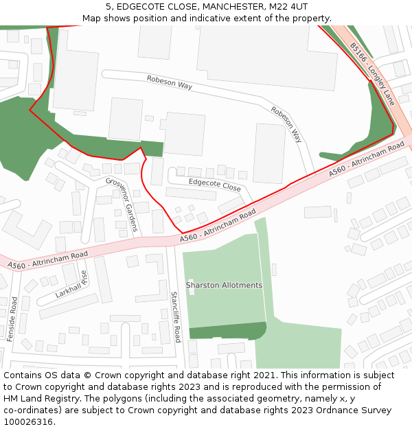 5, EDGECOTE CLOSE, MANCHESTER, M22 4UT: Location map and indicative extent of plot