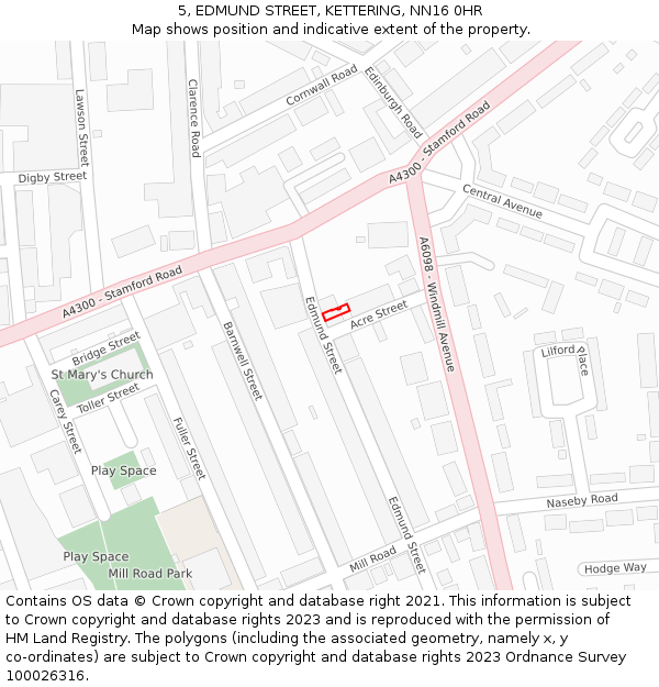 5, EDMUND STREET, KETTERING, NN16 0HR: Location map and indicative extent of plot