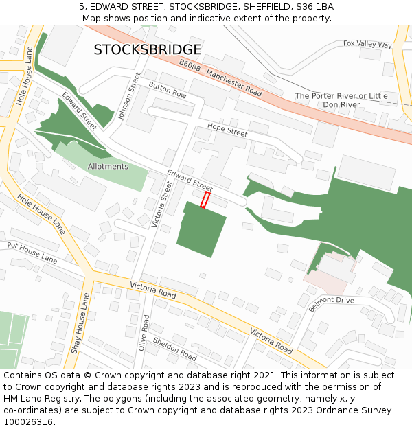 5, EDWARD STREET, STOCKSBRIDGE, SHEFFIELD, S36 1BA: Location map and indicative extent of plot