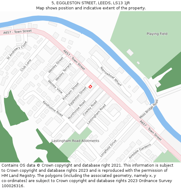 5, EGGLESTON STREET, LEEDS, LS13 1JR: Location map and indicative extent of plot