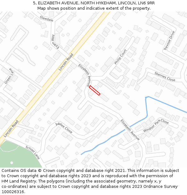 5, ELIZABETH AVENUE, NORTH HYKEHAM, LINCOLN, LN6 9RR: Location map and indicative extent of plot