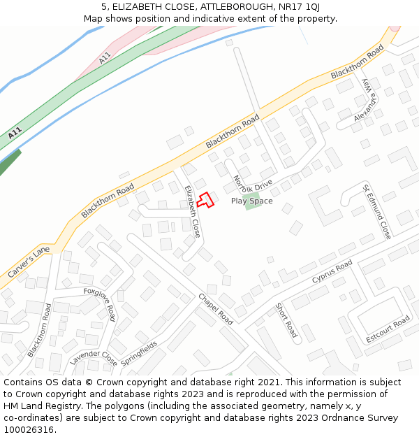 5, ELIZABETH CLOSE, ATTLEBOROUGH, NR17 1QJ: Location map and indicative extent of plot