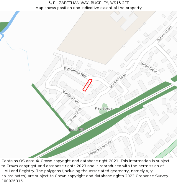 5, ELIZABETHAN WAY, RUGELEY, WS15 2EE: Location map and indicative extent of plot