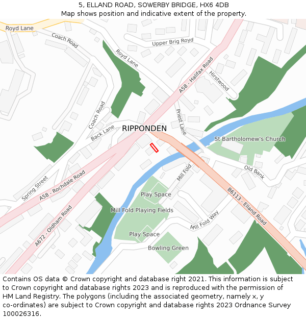 5, ELLAND ROAD, SOWERBY BRIDGE, HX6 4DB: Location map and indicative extent of plot