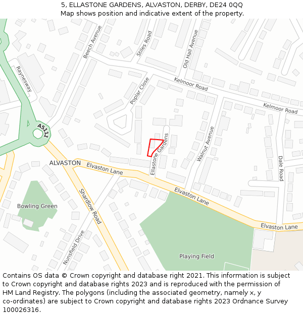 5, ELLASTONE GARDENS, ALVASTON, DERBY, DE24 0QQ: Location map and indicative extent of plot