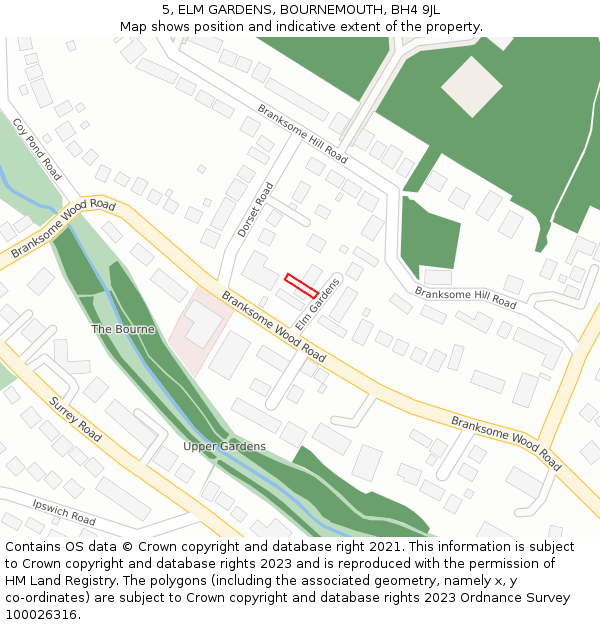5, ELM GARDENS, BOURNEMOUTH, BH4 9JL: Location map and indicative extent of plot