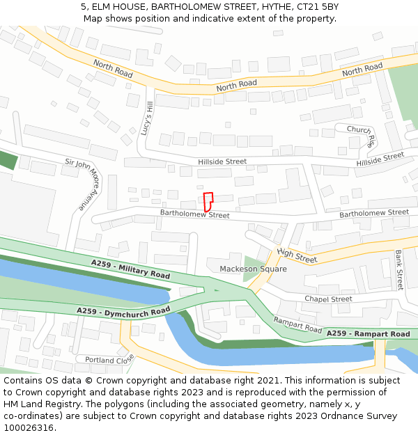 5, ELM HOUSE, BARTHOLOMEW STREET, HYTHE, CT21 5BY: Location map and indicative extent of plot