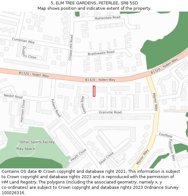 5, ELM TREE GARDENS, PETERLEE, SR8 5SD: Location map and indicative extent of plot