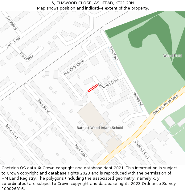 5, ELMWOOD CLOSE, ASHTEAD, KT21 2RN: Location map and indicative extent of plot