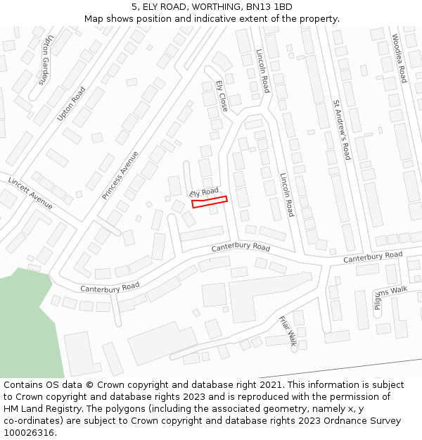 5, ELY ROAD, WORTHING, BN13 1BD: Location map and indicative extent of plot