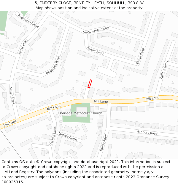 5, ENDERBY CLOSE, BENTLEY HEATH, SOLIHULL, B93 8LW: Location map and indicative extent of plot