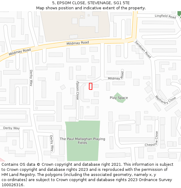5, EPSOM CLOSE, STEVENAGE, SG1 5TE: Location map and indicative extent of plot