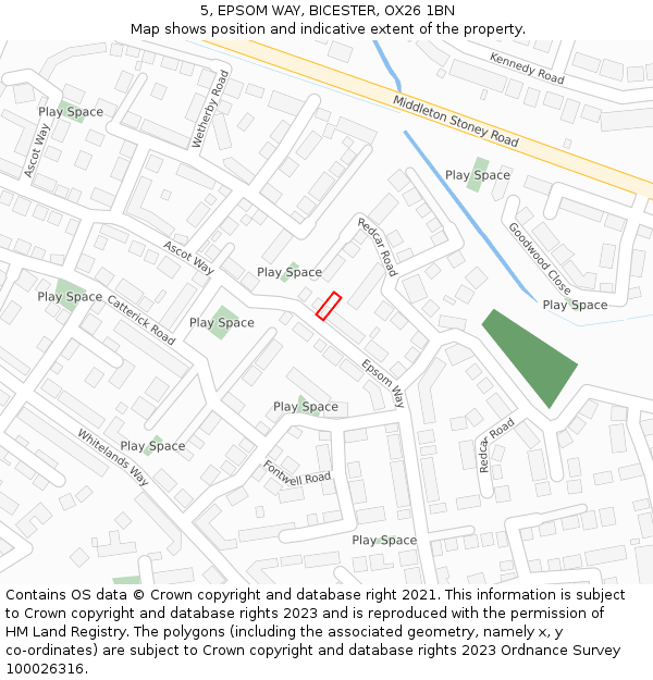 5, EPSOM WAY, BICESTER, OX26 1BN: Location map and indicative extent of plot