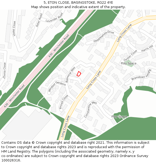 5, ETON CLOSE, BASINGSTOKE, RG22 4YE: Location map and indicative extent of plot