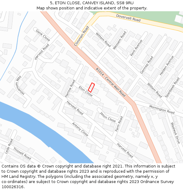 5, ETON CLOSE, CANVEY ISLAND, SS8 9RU: Location map and indicative extent of plot