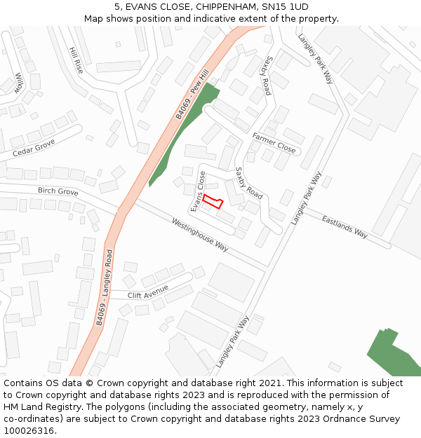5, EVANS CLOSE, CHIPPENHAM, SN15 1UD: Location map and indicative extent of plot