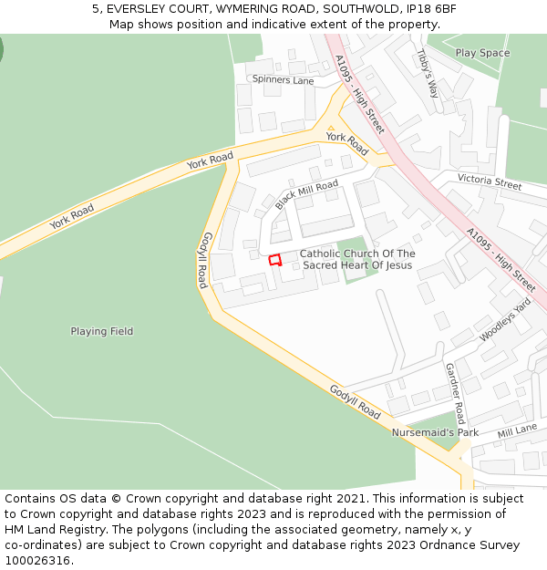 5, EVERSLEY COURT, WYMERING ROAD, SOUTHWOLD, IP18 6BF: Location map and indicative extent of plot