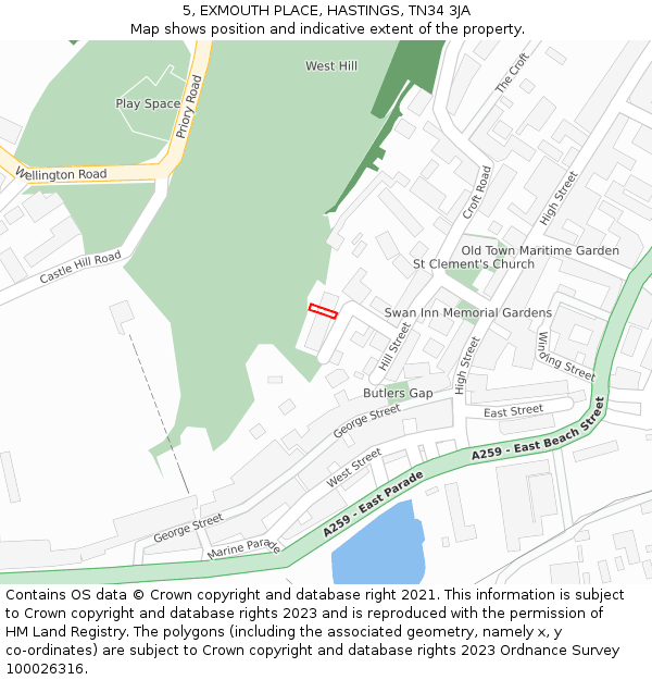 5, EXMOUTH PLACE, HASTINGS, TN34 3JA: Location map and indicative extent of plot