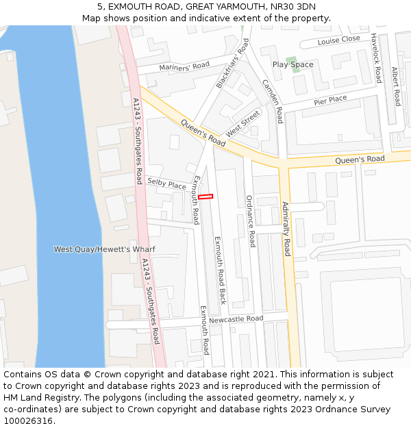 5, EXMOUTH ROAD, GREAT YARMOUTH, NR30 3DN: Location map and indicative extent of plot