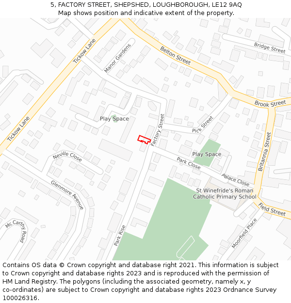 5, FACTORY STREET, SHEPSHED, LOUGHBOROUGH, LE12 9AQ: Location map and indicative extent of plot