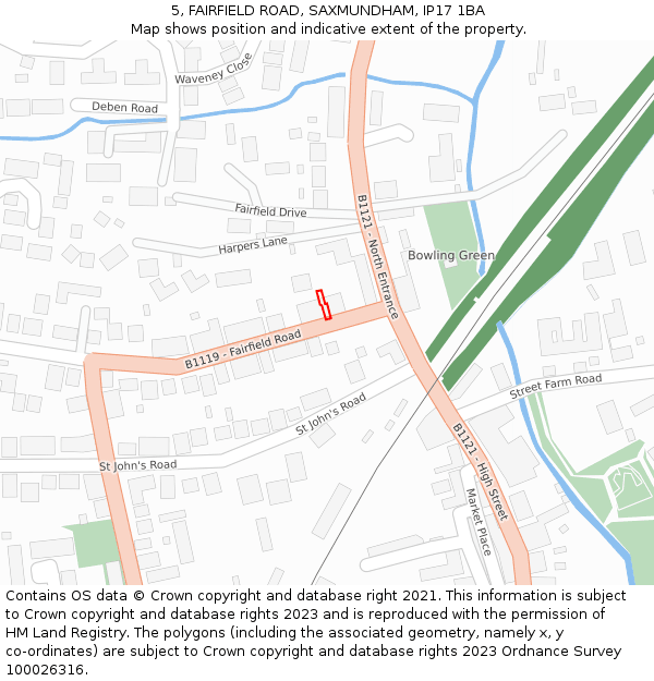 5, FAIRFIELD ROAD, SAXMUNDHAM, IP17 1BA: Location map and indicative extent of plot