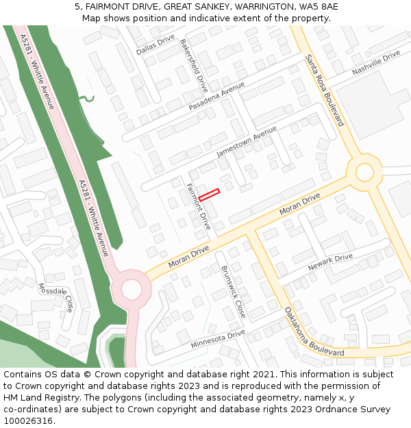 5, FAIRMONT DRIVE, GREAT SANKEY, WARRINGTON, WA5 8AE: Location map and indicative extent of plot