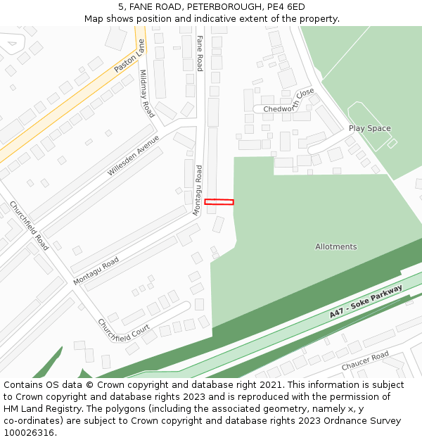 5, FANE ROAD, PETERBOROUGH, PE4 6ED: Location map and indicative extent of plot