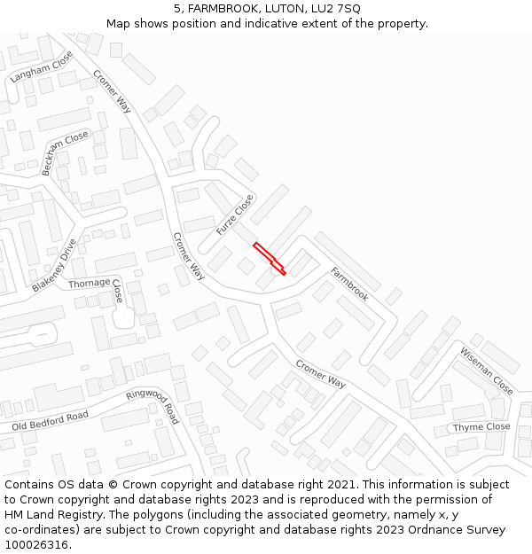 5, FARMBROOK, LUTON, LU2 7SQ: Location map and indicative extent of plot