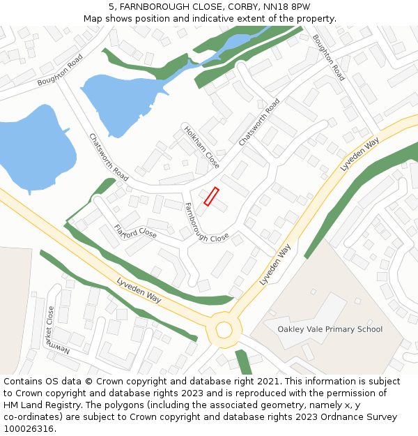 5, FARNBOROUGH CLOSE, CORBY, NN18 8PW: Location map and indicative extent of plot