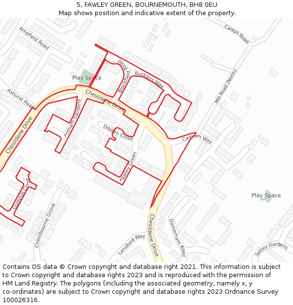 5, FAWLEY GREEN, BOURNEMOUTH, BH8 0EU: Location map and indicative extent of plot