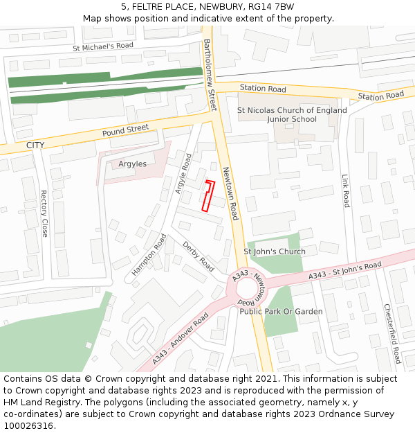 5, FELTRE PLACE, NEWBURY, RG14 7BW: Location map and indicative extent of plot