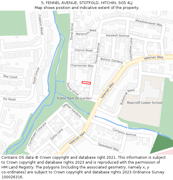 5, FENNEL AVENUE, STOTFOLD, HITCHIN, SG5 4LJ: Location map and indicative extent of plot