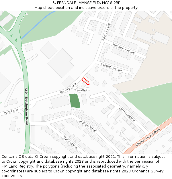 5, FERNDALE, MANSFIELD, NG18 2RP: Location map and indicative extent of plot